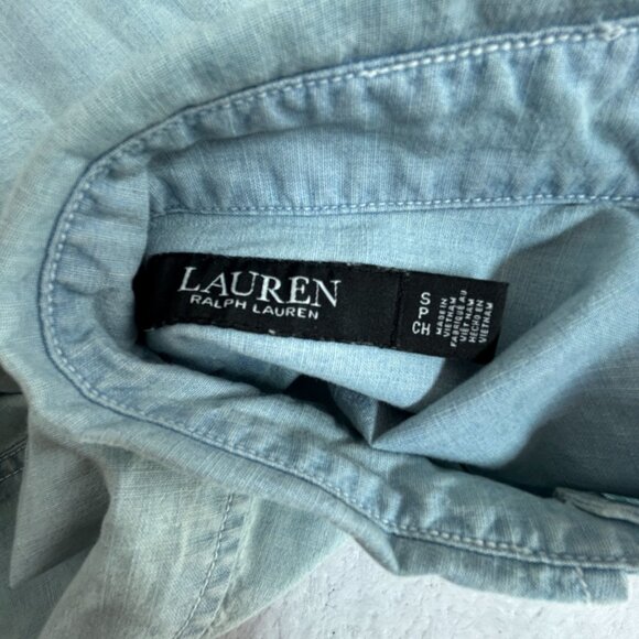 Lauren Ralph Lauren Womens Chambray Long Sleeve Button-Down Shirt Small Pockets - Picture 3 of 8